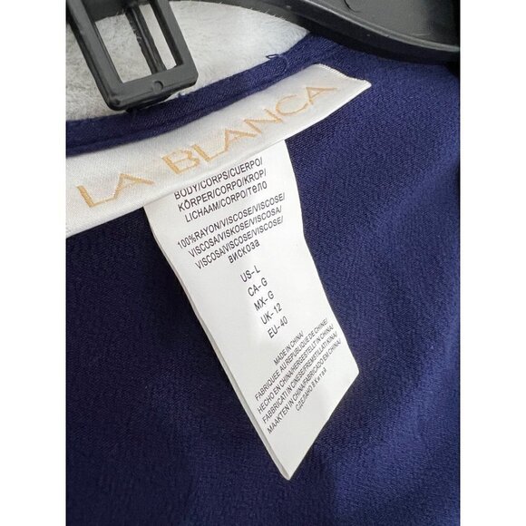New La Blanca Size L V-Neck Cover-Up Tunic Dress Pockets tassel trim Navy Blue - Picture 3 of 10
